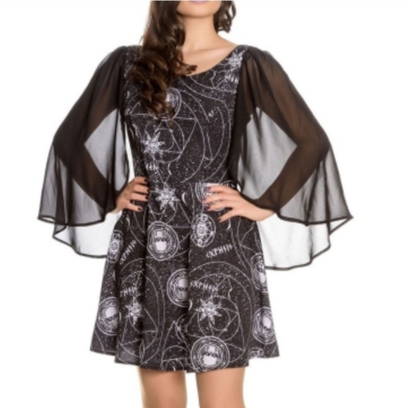 Spin Doctor Goth Black Mini Dress Skull & Astrology Design - Picture 1 of 8